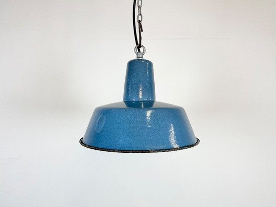 Image 1 of Suspension industrielle en émail bleu, années 1960