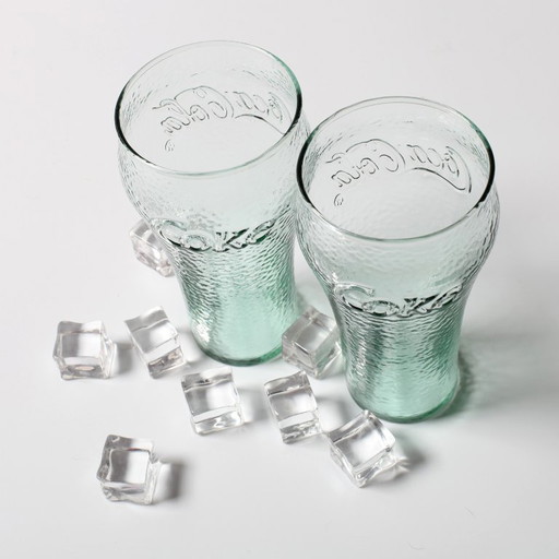 Set de 2 Vasos Vintage Coca-Cola Verdes / Vasos Texturizados Martillados 450 ml / Años 60