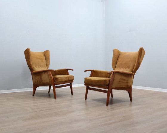 Image 1 of 1950s Camea Italian reclining armchairs dralon velvet, set of 2