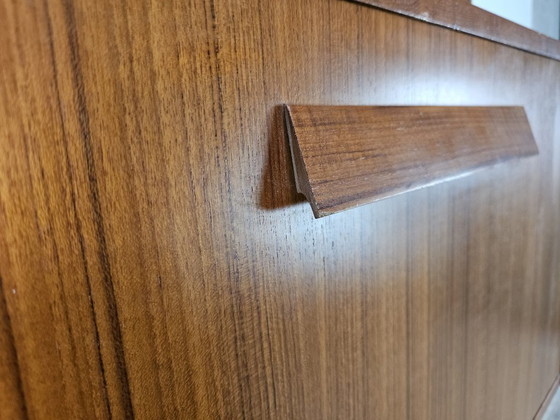 Image 1 of 1960s teak floor/sky bookcase with shelves and compartment