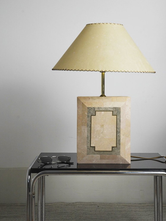 Image 1 of Vintage Marble Table Lamp Italian Art Deco Stone Lamp Geometric Marble Lighting Mid Century Modern Accent Lamp
