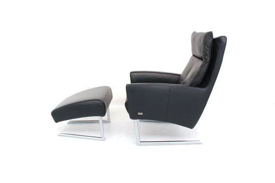 Image 1 of Come nuovo! Laauser Design Int. Cantilever Lounge Chair / Freischwinger Sessel con sgabello, pelle e base cromata