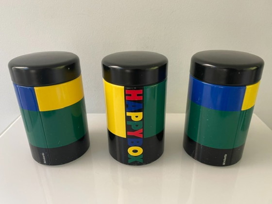 Image 1 of Set van 3 vintage retro Brabantia voorraadpotten – Memphis style jaren 80