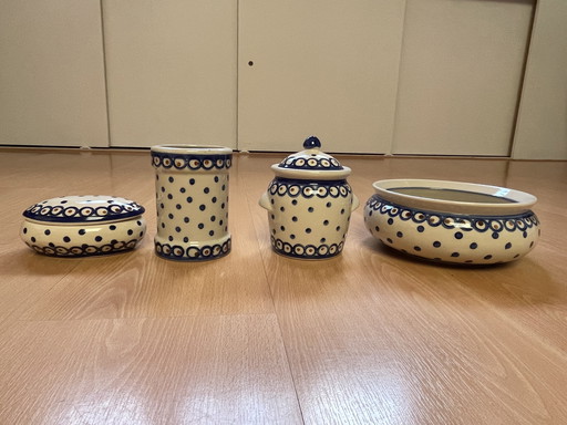 Bathroom Set Ceramic Soap Box, Cotton Jar, Bowl and Large Cup for Example Toothbrushes