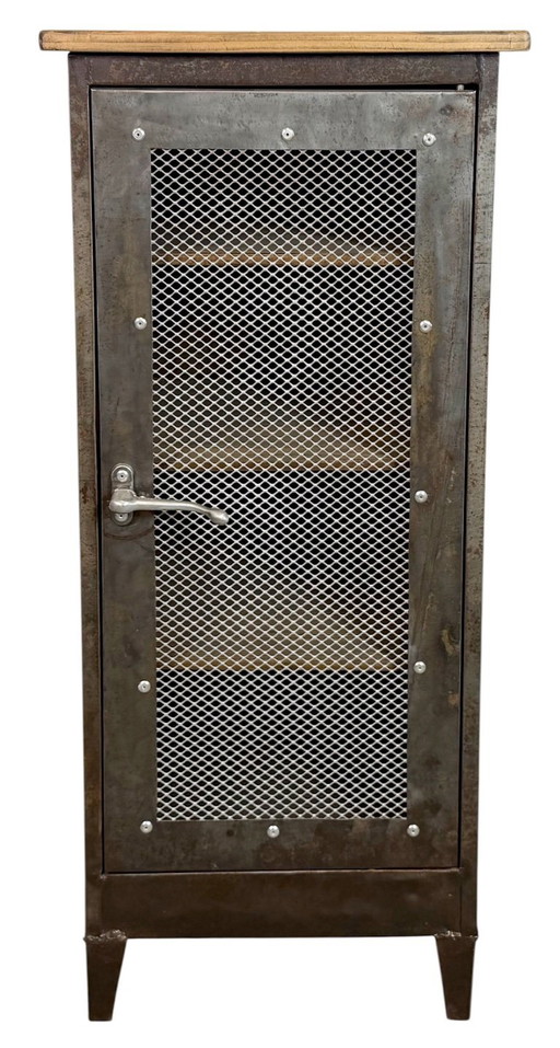 Industrial Iron Cabinet with Mesh Door, 1960s