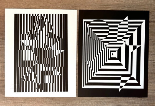 Set de 6 Op Art Prints de Victor Vasarely - "Linéaires" (Éditions du Griffon,1973)