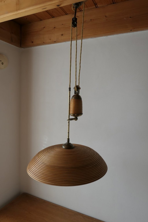 Vintage Rattan Bamboo / Copper Pendant Lamp Gabriella Crespi