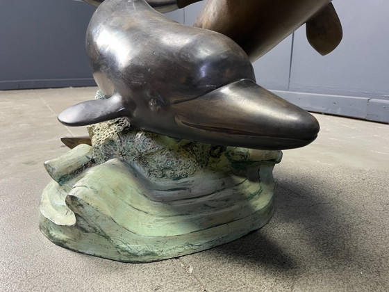 Image 1 of Mesa de centro en forma de delfín de bronce firmada por C Caudion, década de 1960