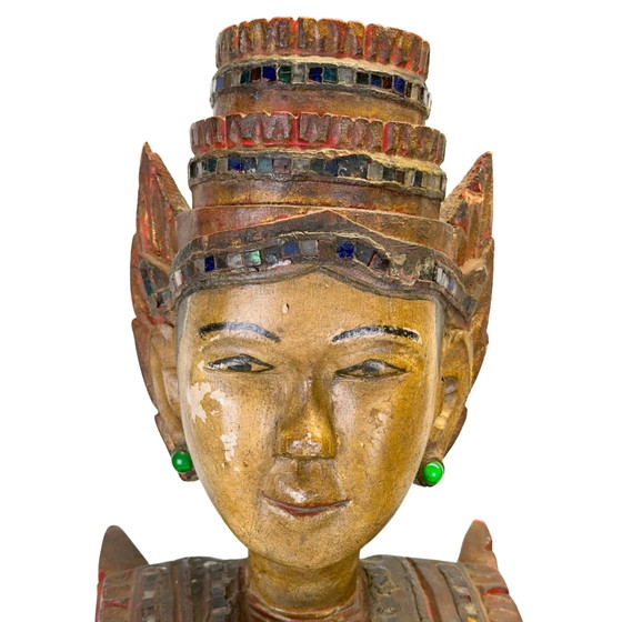 Standing Burmese Nat Spirit Deva – Mandalay Style Myanmar ca. 1930–1950 – Sculpture (photo 8 of 10)