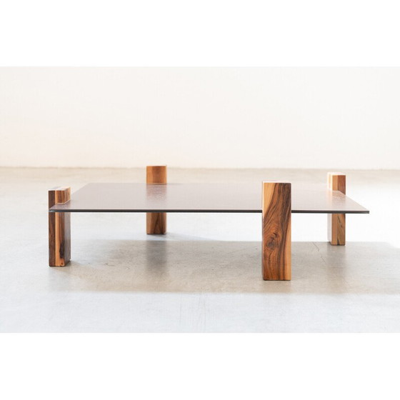 Image 1 of Vintage coffee table in ceramic glass and walnut, Italy 1970
