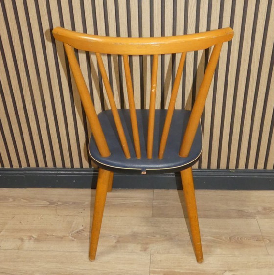 Image 1 of Chaise des années 50 chaise à barreaux Tacke fifties chaise de cuisine en bois bleu rockabilly