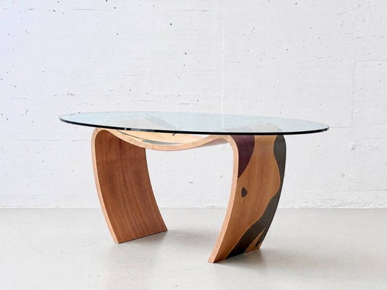 Carlo Malnati – Table de salle à manger sculpturale avec incrustations et plateau en verre, Italie, années (photo 10 of 11)