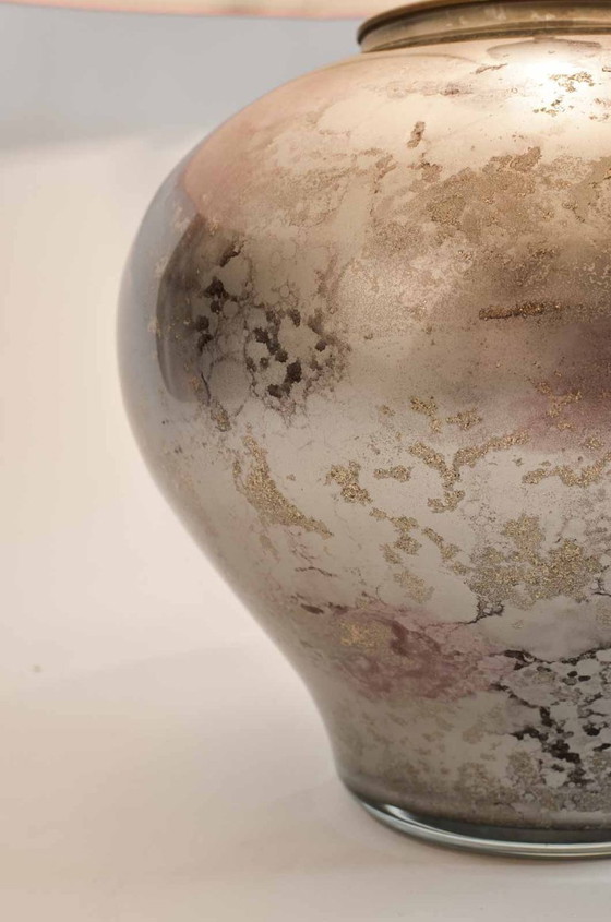 Image 1 of Pair of Mid-Century Design Lilac Silver French Handmade Crystal Glass Table Lamps by Laque Line, set of 2