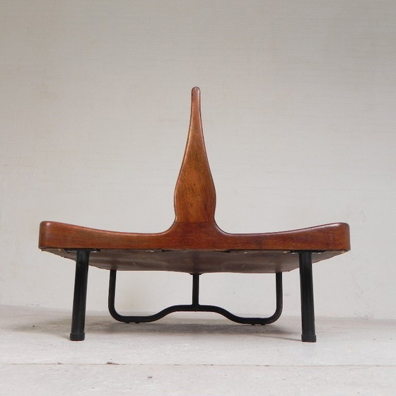 Image 1 of Double-sided teak train bench, 1930s