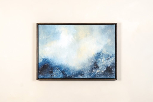 Original Framed Blue Abstract Landscape Painting, Acrylic on Canvas - I Was Looking for This – schilderijen tekeningen