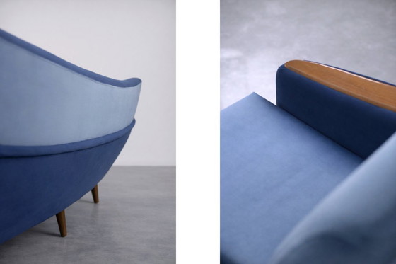 Image 1 of Vintage Mid-Century Scandinavian Modern Blue Velvet Living Room Set by Holm Fabriker AB, Set of 2, 1960s