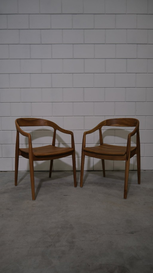 Set aus 4 Massivholz-Teak-Sesseln – Japandi-Design (Ausstellungsmodell)