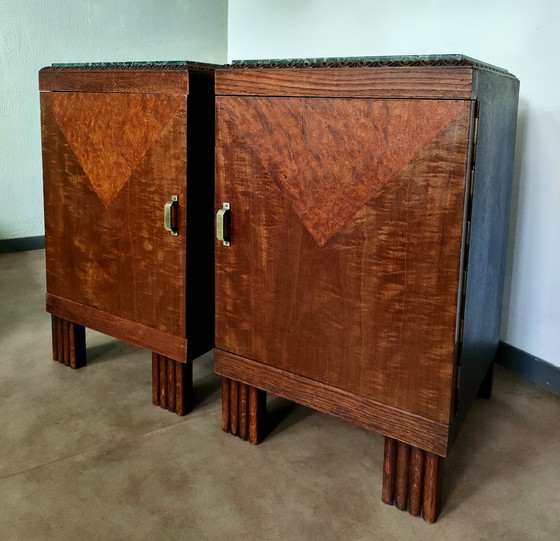 Image 1 of Ensemble de tables de chevet Art Déco avec plateau en marbre
