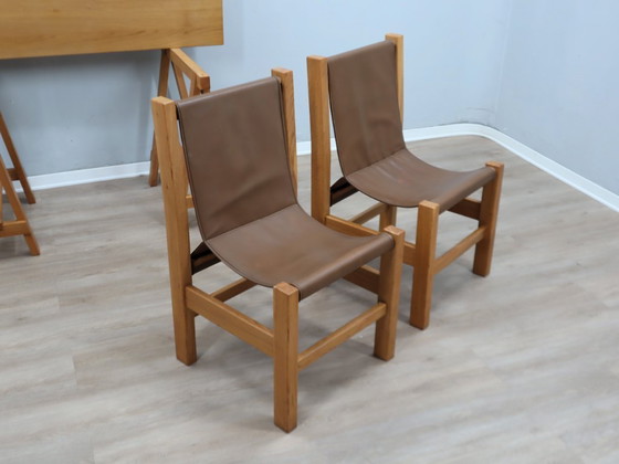 Image 1 of Schreibtisch aus massivem Buchenholz mit Lederstühlen, Italien 1970
