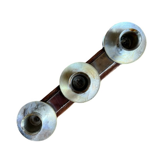 Image 1 of Stylish mid‑century modern candlestick JRUS‑Metall GmbH – wood+metal Germany 1960s