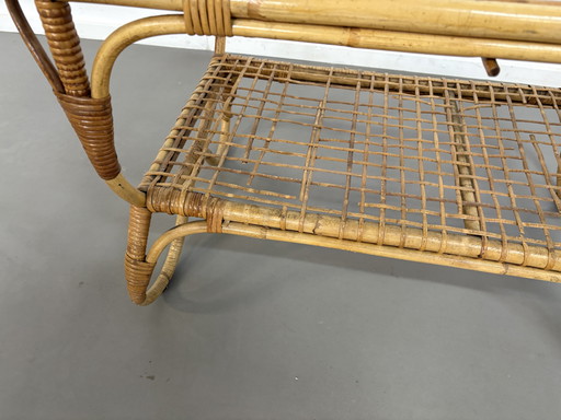 Vintage Rotan Tafel avec wolkenglas jaren ‘60