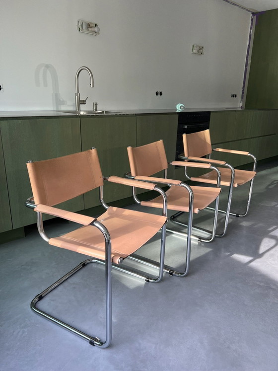 3 Mart Stam tubular frame chairs – Dining chairs, Leather, Chrome (photo 2 of 7)