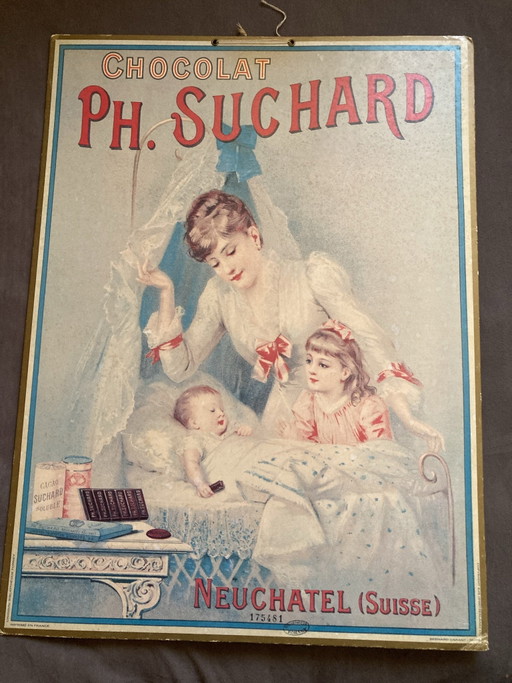 Luxuriöses Vintage-Werbeschild Karton Ph. Suchard Bernard Carant 57 x 42