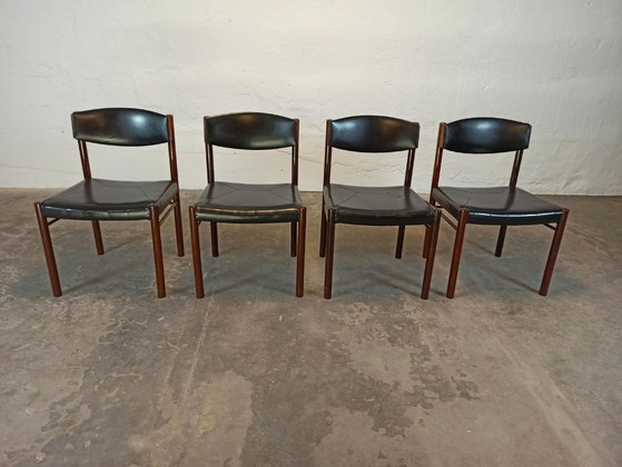 Lot de 4 chaises de salle à manger mid-century, Skaï, Bois, Noir (photo 3 sur 15)