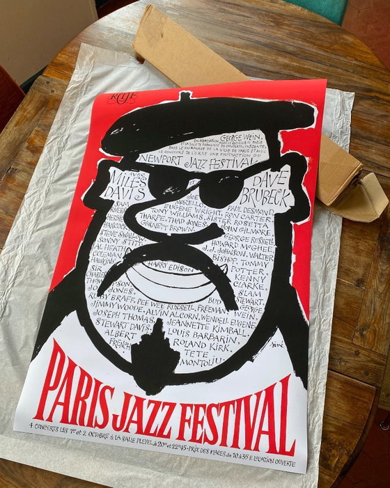 Image 1 of Paris Jazz Festival 1964 - Miles Davis & D. Brubeck - Siné - Poster 61 × 91 cm