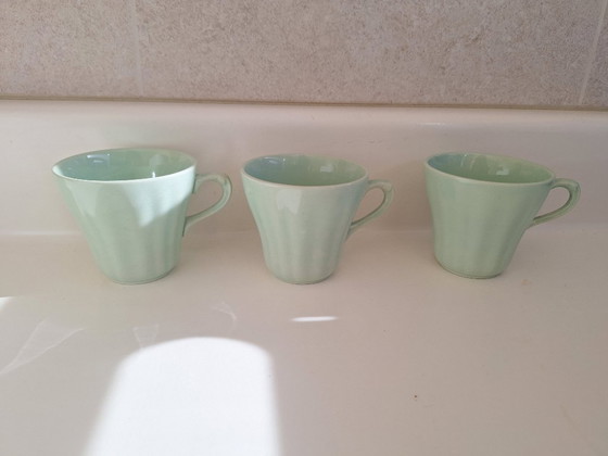 Image 1 of J&G Meakin Porzellan - 6 pastellfarbene Kaffeetassen mit Untertassen