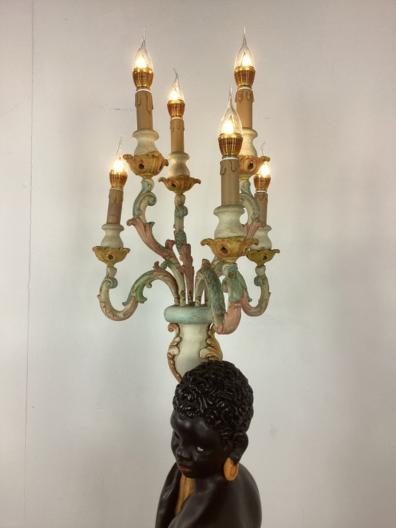 Vintage large Italian Venetian Moorish Floor light – Wood, Ceramic (photo 7 of 13)