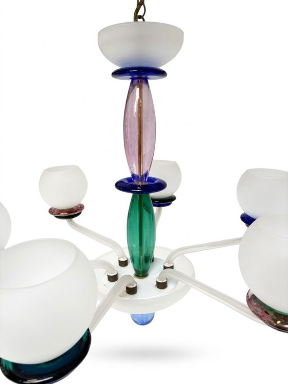 Lampadario italiano in vetro di Murano, anni '60, Metallo, Bianco, Postmodern (foto 4 di 15)