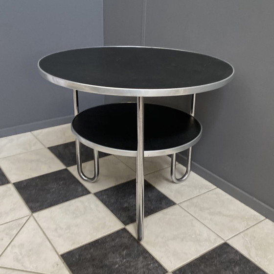 Runder 2-stufiger Mauser Werke Bauhaus Couchtisch – Couchtische, Metal, Chrome (photo 8 of 13)