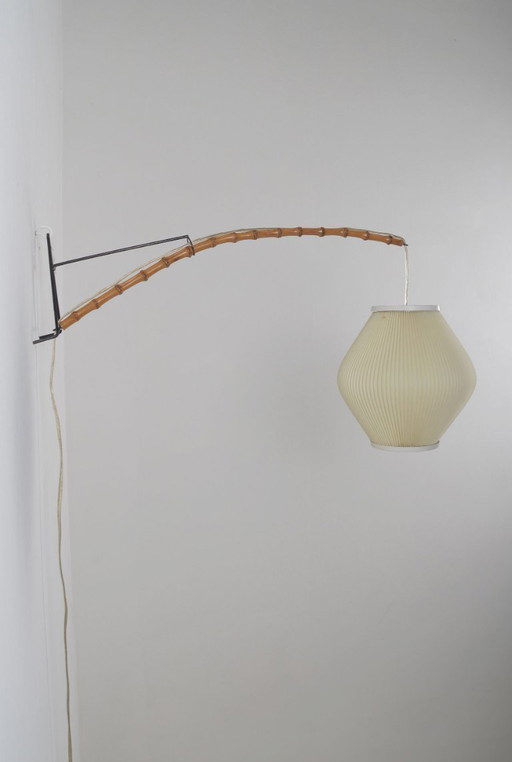 Applique danoise avec arc en bois et abat-jour en perle, 1960s