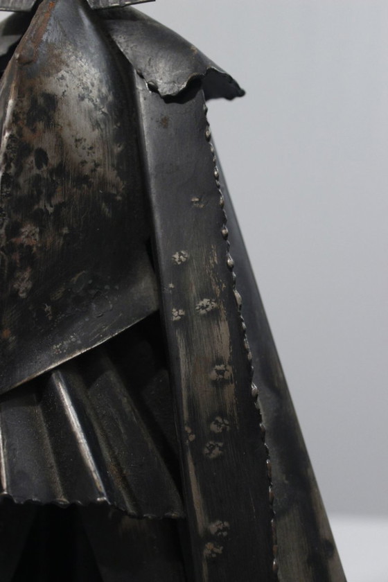 Image 1 of Vintage patinated welded iron sculpture of a warrior with a spear, 20th century