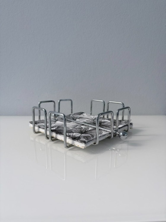 Vintage chromen servettenhouder, geometrisch design, Tafelaccessoires, Metaal, Chroom, Zilver, Modern (foto 2 van 9)