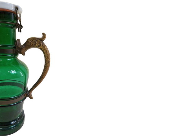 Image 1 of Bottiglia di liquore vintage Herrenhäuser – vetro verde con tappo in metallo – Germania