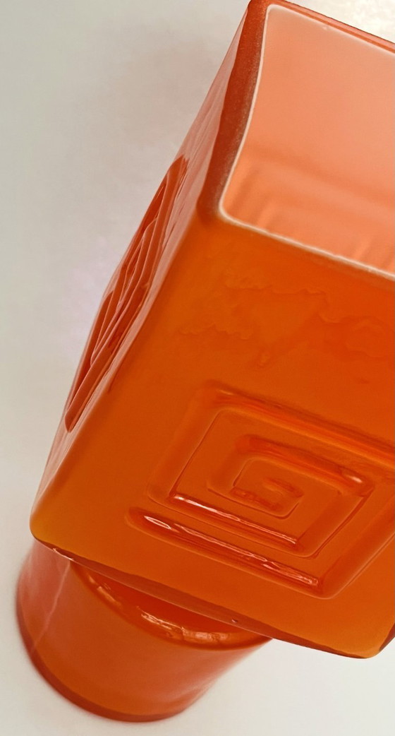 Image 1 of Retro Fans - Vaas - Jaren 60 - Fel Oranje -Fåglavik Glasbruk -Zweden