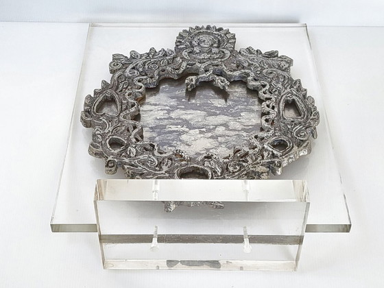 Image 1 of MAGNIFICENT VINTAGE ANTIQUE MIRROR WITH SNAKES ON A PLEXIGLAS BASE, 1970