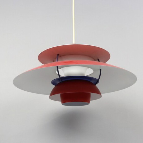 Image 1 of Rode PH 5 plafondlamp van Poul Henningsen voor Louis Poulsen, Denemarken, jaren 80