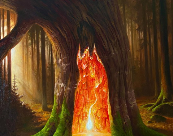 Original Oil Painting Tree Landscape Fantasy The Secret in the Forest – Paintings & Drawings, Canvas (photo 7 of 8)