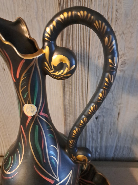 Image 1 of vintage Belgian hand-painted vase by Hubert Bequet from Quaregnon with wall plate