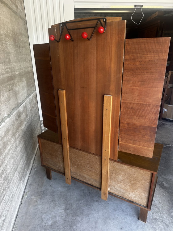 Vintage kaptafel met drieluikspiegel, jaren 50 – Coiffeuse Mid-Century, Ladekasten, Wood, Glass (photo 14 of 15)