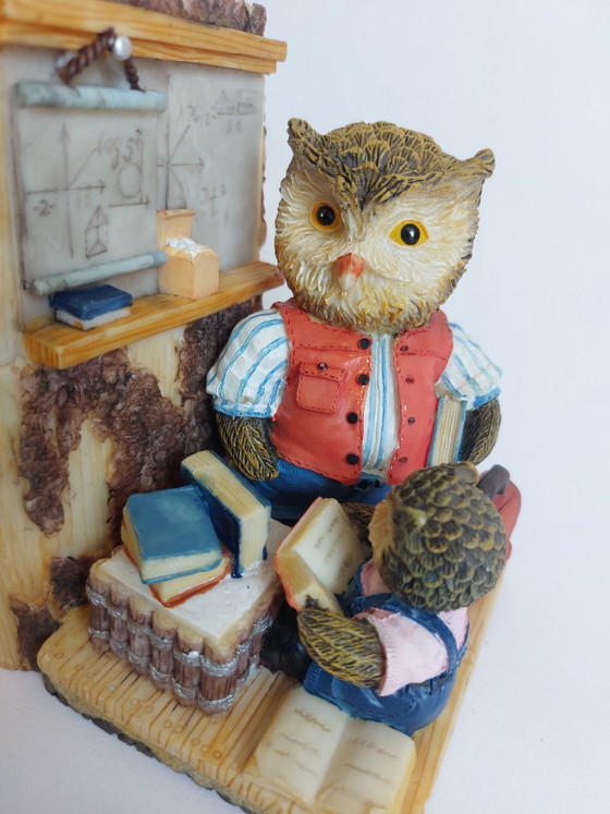 Image 1 of Serre-livres hibou vintage en résine peinte à la main