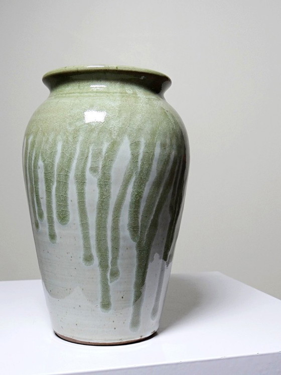 Image 1 of Wabi-Sabi modernist stoneware vase with vintage ash glaze