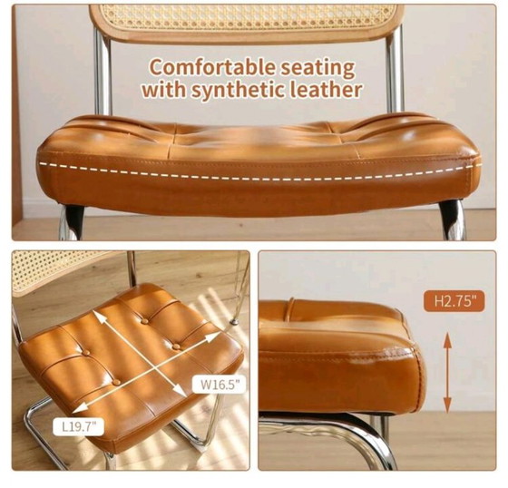 Set van 2 nieuwe Webing Eetkamerstoelen, Kunstleer, Rotanhout, Metalen poten – Rattan (photo 2 of 11)