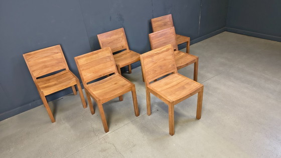 Image 1 of Vintage teakhouten eetkamerstoelen, set van 6 - jaren 80