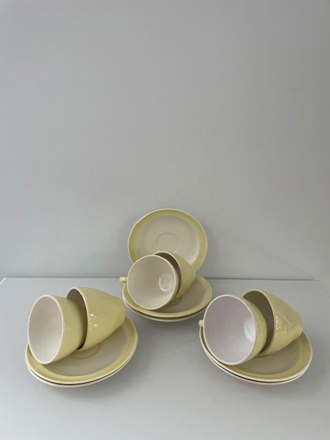 Image 1 of 6X Cups And Saucers Petrus Regout Porcelain Light Lemon Yellow/White