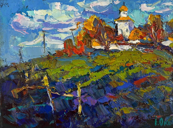 Image 1 of Original Oil Painting Summer Village Landscape The wind whispers between the stones