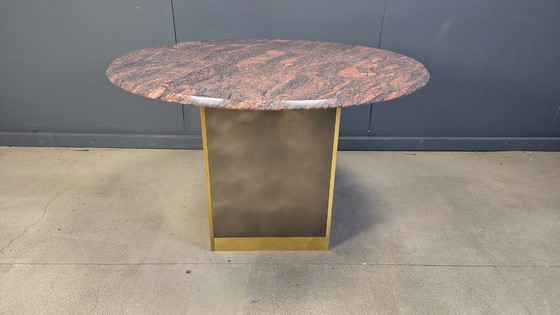 Image 1 of Tavolino centrale vintage rotondo in granito e ottone di Belogchrom, anni '70.